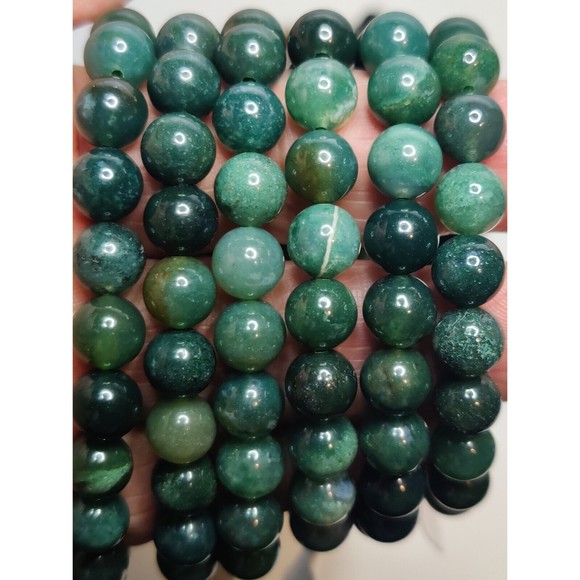 Green Moss Agate Stretch Bracelet 8mm round natural stone w/ felt pouch-B821 - Picture 11 of 12